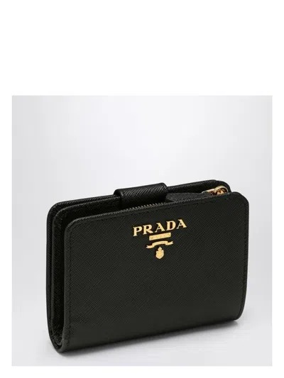 Prada Women's Saffiano Leather Zip Around Wallet In Black