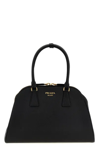 Prada Women Saffiano Midi Handbag In Black
