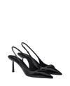 Prada Leather Pumps Glossy Finish Kitten Heel Pointed Toe In Black