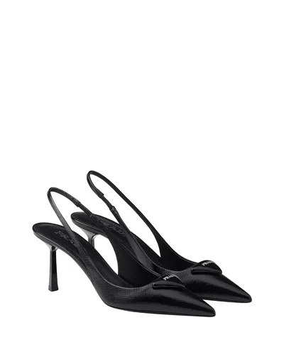 PRADA WOMEN'S SAFFIANO PATENT LEATHER SLINGBACK PUMPS