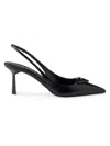 Prada Womens Black Saffiano Sling-back Patent-leather Heeled Courts Eur 41 / 8 Uk In Black