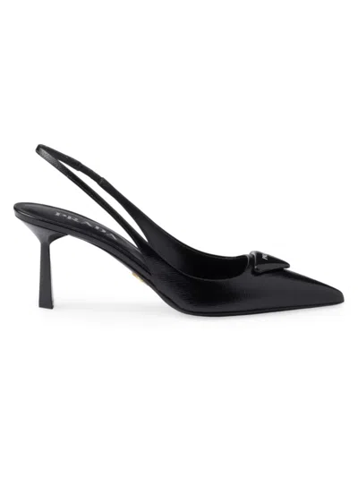 PRADA WOMEN'S SAFFIANO 75MM PATENT LEATHER SLINGBACK PUMPS