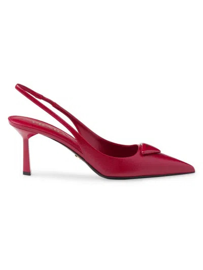 Prada Women's Saffiano Patent Leather Slingback Pumps In Red