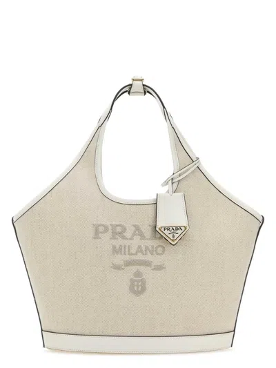 PRADA WOMEN'S SAND CANVAS HANDBAG