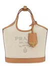 Prada Triangle Shape Canvas Handbag With Leather Trim