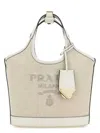 Prada Sand Canvas Handbag In Gray