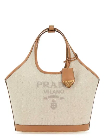 PRADA WOMEN'S SAND CANVAS HANDBAG