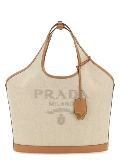 PRADA WOMEN'S SAND CANVAS HANDBAG