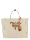 Prada Women's Sand Canvas Shopping Bag