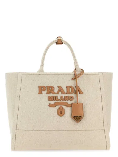 PRADA WOMEN'S SAND CANVAS SHOPPING BAG