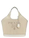 Prada Sand Canvas Handbag In Gray