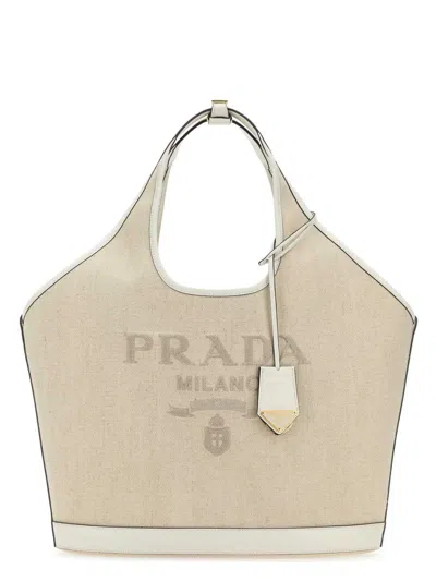 PRADA WOMEN'S SAND CANVAS SHOPPING BAG