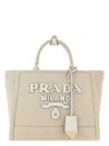 Prada Canvas Shopping Bag With Leather Logo Patch