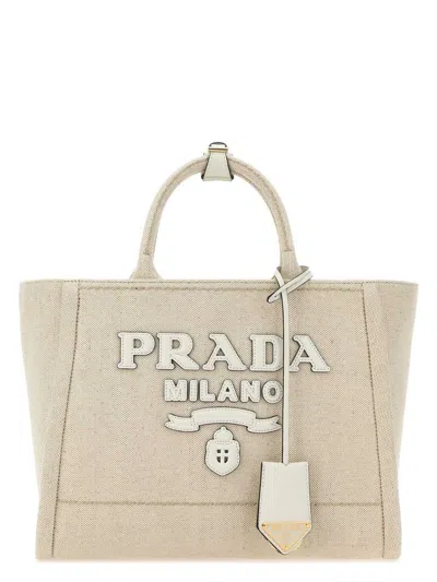 PRADA WOMEN'S SAND CANVAS SHOPPING BAG