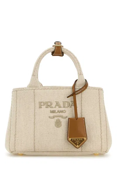 Prada Women Sand Canvas Shopping Bag In Brown