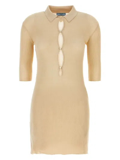 PRADA WOMEN'S SAND COTTON POLO DRESS