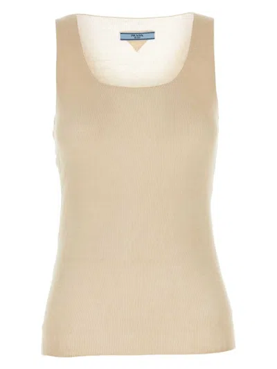 PRADA WOMEN'S SAND COTTON TANK TOP
