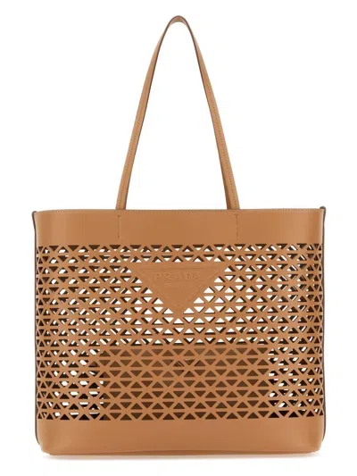 PRADA WOMEN'S SAND LEATHER SHOPPING BAG
