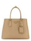Prada Sand Leather Small Double Handbag In Nude