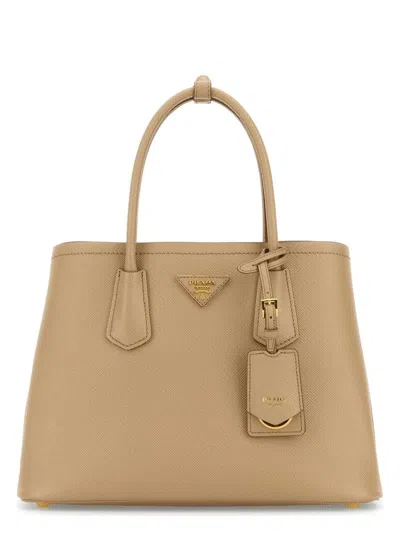 PRADA WOMEN'S SAND LEATHER SMALL DOUBLE HANDBAG