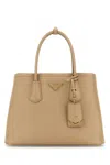 Prada Sand Leather Small Double Handbag In Nude