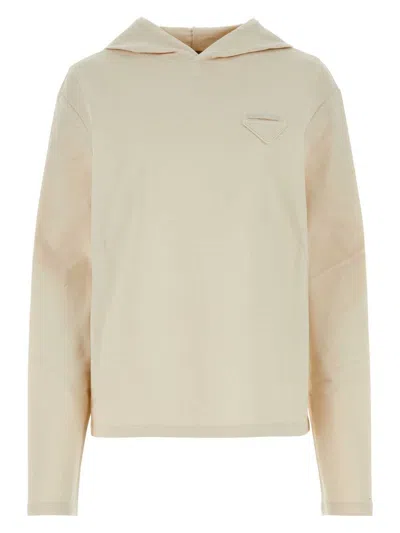 PRADA WOMEN'S SAND STRETCH COTTON OVERSIZE SWEATSHIRT