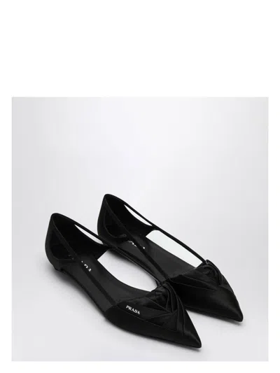 Prada Brushed Leather Cut-out Ballerinas Shoes In Black