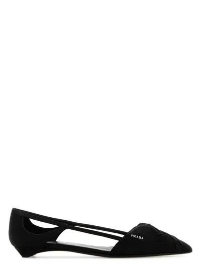 Prada Brushed Leather Cut-out Ballerinas Shoes In Black