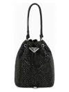 Prada Womens Black Crystal-embellished Mini Satin Shoulder Bag In Black
