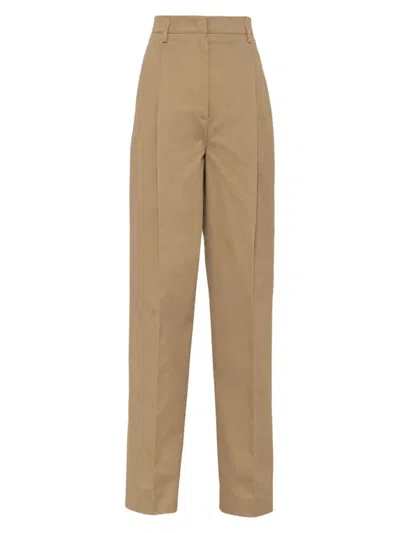 Prada Women's Satin Cotton Pants In Beige Khaki