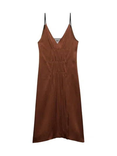 Prada Satin Midi Dress Pleated Spaghetti Straps Neckline In Neutral