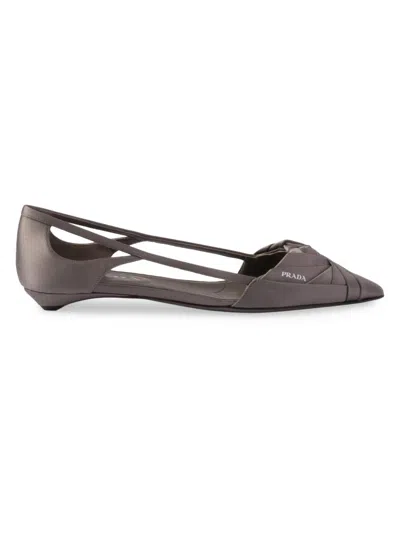 Prada Women's Satin Cut-out Ballerinas In Gray