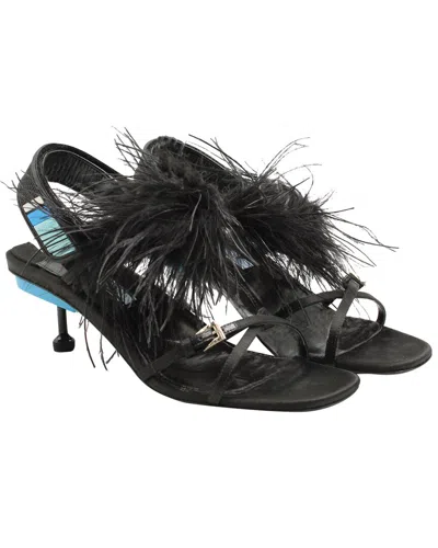 Prada Women's Satin Feather-embellished Sandal (authentic Pre-loved) In Black