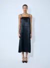 Prada Women Satin Logo Patch Midi Dress