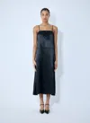 Prada Women Satin Logo Patch Midi Dress In Black