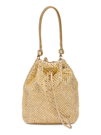 Prada Women's Satin Mini-bag With Crystals In Gold