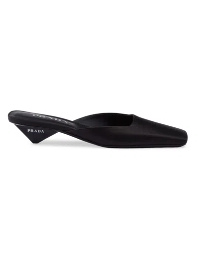 Prada Satin Square-toe Ballerina Mule Pumps In Black