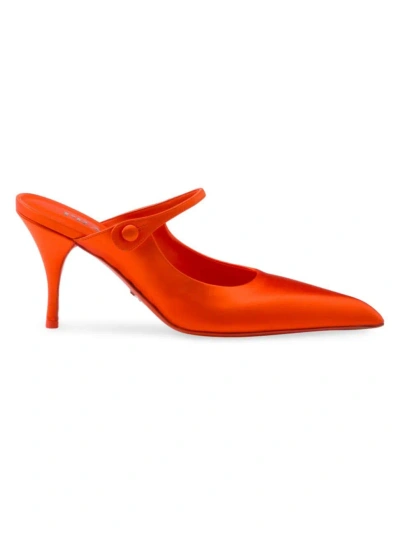 Prada Women's Satin High Heeled Mules In Orange