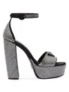 Prada Women's Satin Platform Sandals With Crystals In Black