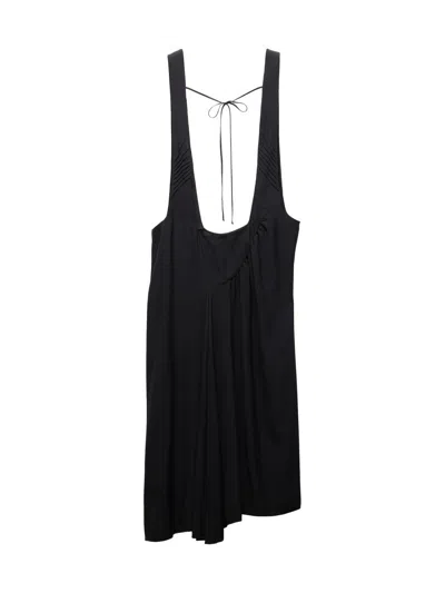 Prada Women's Satin Sablé Dress With Suspenders In Black