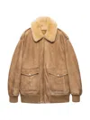 Prada Suede Bomber With Shearling Collar In Neutral