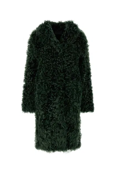 Prada Women's Shearling Fur Leather Jacket In Green