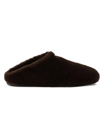 Prada Women's Shearling Mules In Brown