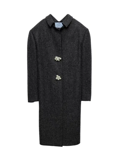 Prada Shetland Wool Coat With Jewel Buttons In Black