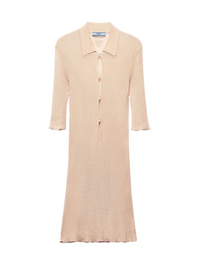 Prada Women's Short Cotton Dress In Beige Khaki