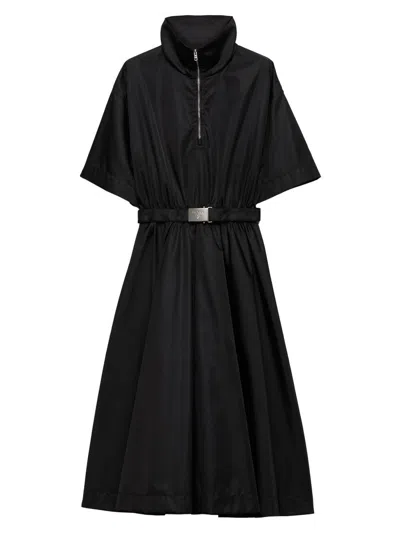 Prada Women's Short Sleeved Re-nylon Midi Dress In Black
