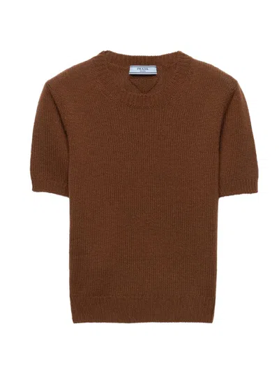 Prada Women's Short-sleeved Cashmere Sweater In Brown
