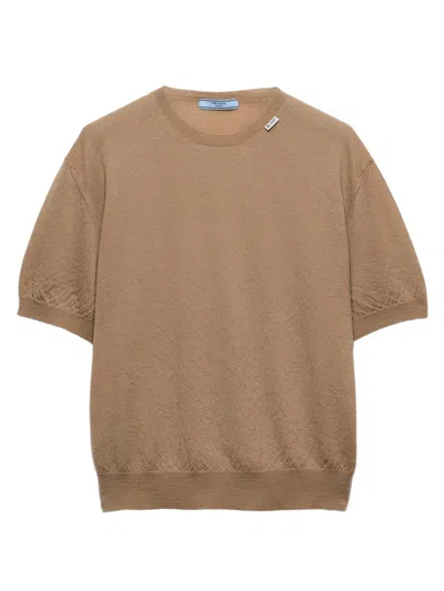 Prada Women's Short-sleeved Cashmere Sweater In Brown