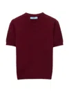 Prada Short Sleeve Cashmere Sweater In Burgundy