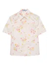 Prada Bouquet Poplin Short-sleeve Button-down Blouse In Brown